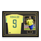 Maillot domicile Brésil 2026 officiel de Ronaldo, signé au dos, avec Ballon d'Or™ et cadre héros