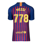 Lionel Messi Official Ballon d'Or™ Back Signed and Hero Framed Barcelona 2018-19 Authentic Home Shirt: 778 Appearances Edition