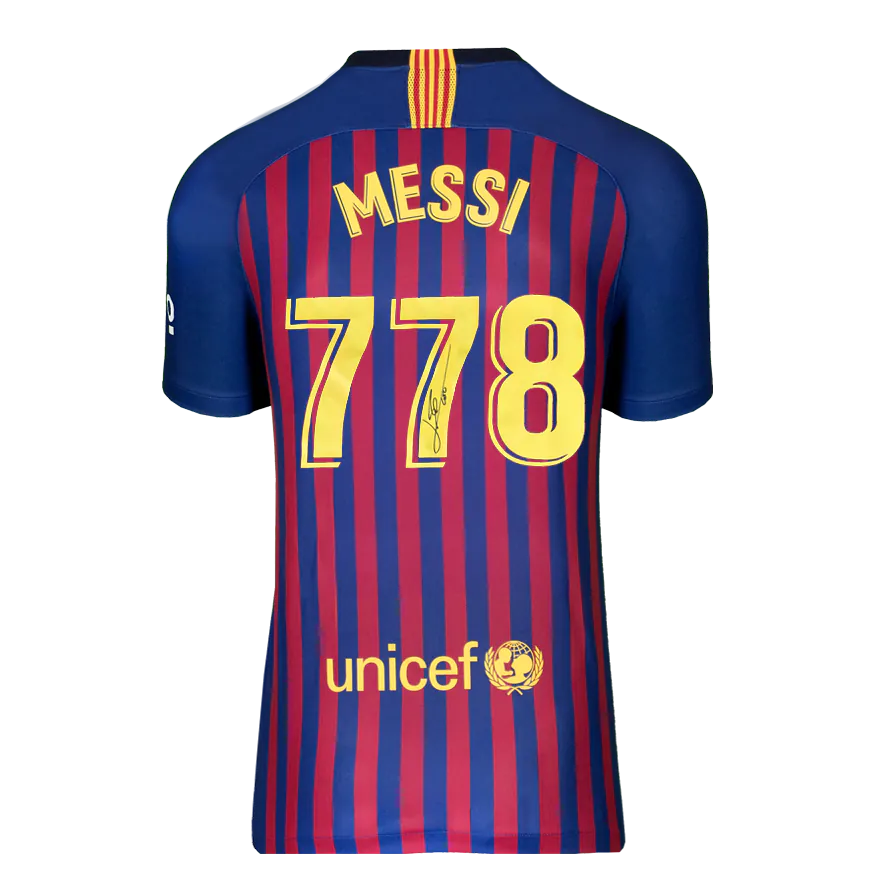 Lionel Messi Official Ballon d'Or™ Back Signed and Hero Framed Barcelona 2018-19 Authentic Home Shirt: 778 Appearances Edition
