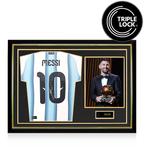 Lionel Messi Official Ballon d'Or™ Back Signed and Hero Framed Argentina 2026 Authentic Home Shirt