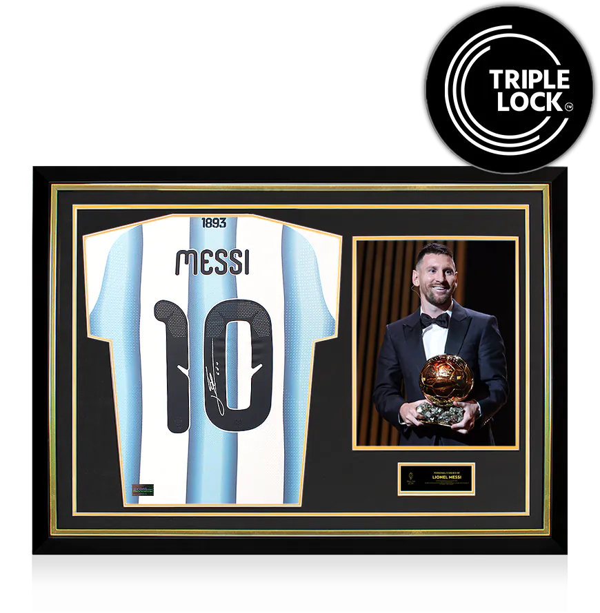 Lionel Messi Official Ballon d'Or™ Back Signed and Hero Framed Argentina 2026 Authentic Home Shirt