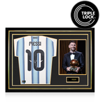Lionel Messi Official Ballon d'Or™ Back Signed and Hero Framed Argentina 2026 Home Shirt
